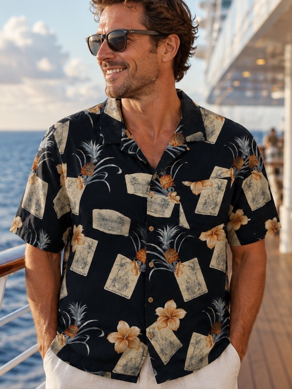 Jamaica Jaxx 100% Silk  Men’s Hawaiian Shirt Pineapple Postcard Size L